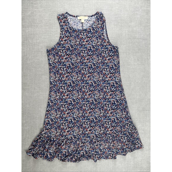 Michael Kors Dresses & Skirts - Michael Kors Women's M Floral Blue Stretch Shift Dress Ruffled Hem